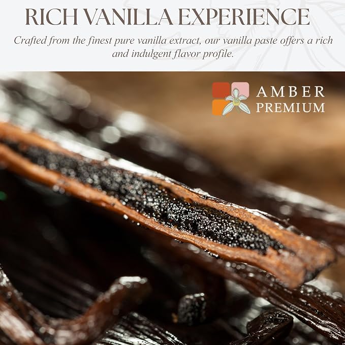 Amber Premium Pure Vanilla Bean Paste 1kg / 27 fl oz (US) - Made with Authentic Madagascar Vanilla Extract - Vegan, Kosher, Chef Recommended for Baking, Desserts, and Pastries