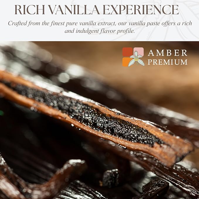 Amber Premium Pure Vanilla Bean Paste 150g / 4 fl oz (US) - Made with Authentic Madagascar Vanilla Extract - Vegan, Kosher, Chef Recommended for Baking, Desserts, and Pastries