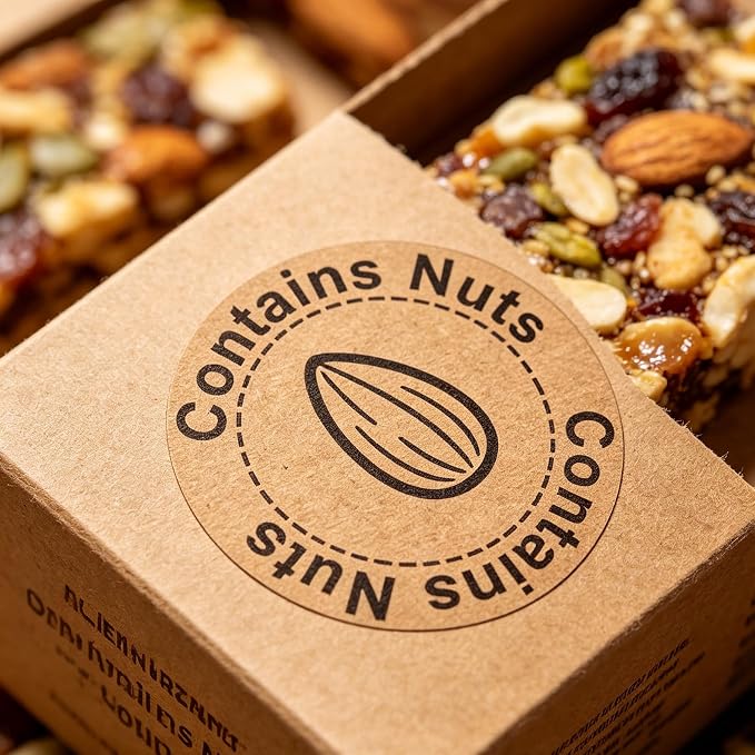 500 Pcs Contains Nuts Stickers 1 Inch Tree Nut Allergen Warning Kraft Labels Food Allergy Stickers for Bakery Restaurant Home Kitchen Food Packaging Cake Shop Cookie Bakery Businesses Kitchen