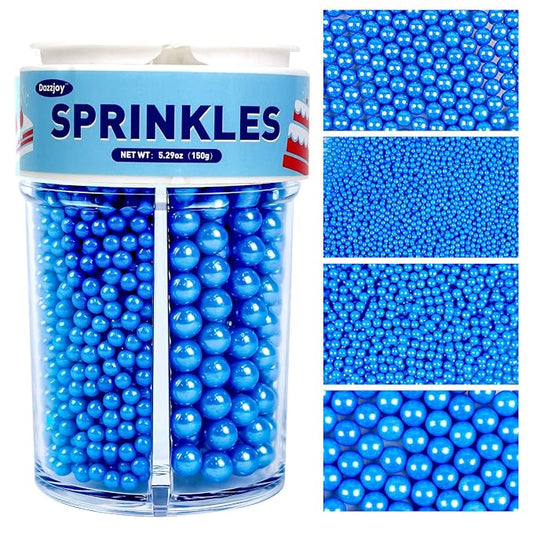 Dazzjoy Patriotic Edible Blue Ball Pearl Sugar Sprinkles, 150g/5.29oz, Blue Sprinkles for Cake Decorating, Cake Decoration & Cupcake Toppers, Wedding Party Valentines Supplies