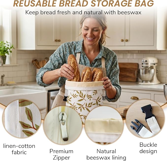 Reusable Beeswax Bread Bags for Sourdough, XL Eco-Friendly Fresh Food Storage with Zipper(13x17in, 2 Pack) | Keep Loaves Fresh Longer, Freezer Safe & Airtight, Natural, Zero Waste