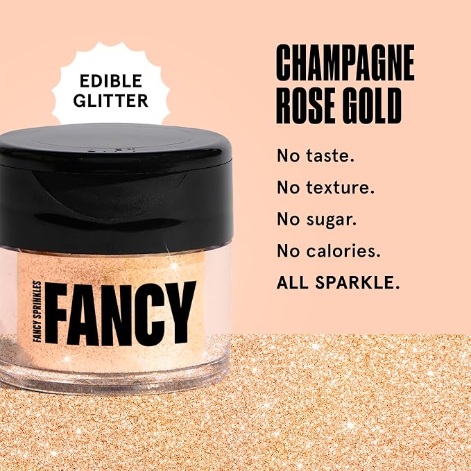 Fancy Sprinkles Champagne Rose Gold Edible Glitter | Luster Dust for Drinks, Cocktails & Cake Decorating | Vegan, Gluten Free, Non-GMO | Made in USA | 4gm