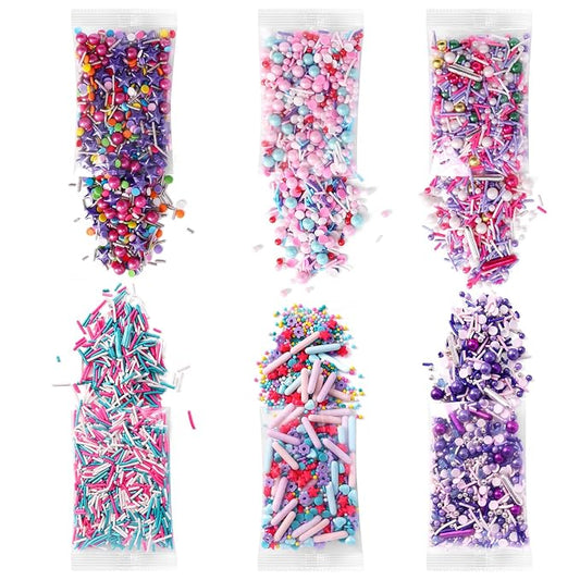 Sprinkles For Cake Decorating, Cupcake, Cookies, Ice Cream Topper, 6 Packs Purple Sprinkles, Pink of Assorted Sprinkles for Cake Baking, Perfect For Birthdays, Wedding