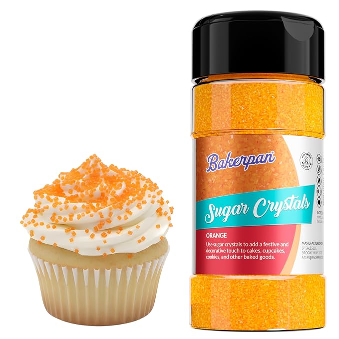 Bakerpan Orange Sugar Sprinkles for Baking - 7 oz Coarse Sparkling Decorating Sugar Crystals for Baking Topping, Cookies & Cupcakes | Kosher, Gluten-Free, Made in USA