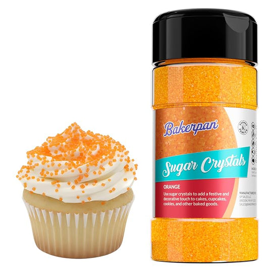 Bakerpan Orange Sugar Sprinkles for Baking - 7 oz Coarse Sparkling Decorating Sugar Crystals for Baking Topping, Cookies & Cupcakes | Kosher, Gluten-Free, Made in USA