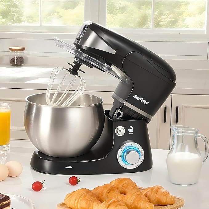 6-IN-1 Electric Stand Mixer with 6.5QT Bowl, Multifuctional Kitchen Mixer with Dough Hook, Whisk & Beater, 3-in-1 Food Processor & Meat Grinder Attachment, For Baking, Bread, Pasta, Cookies