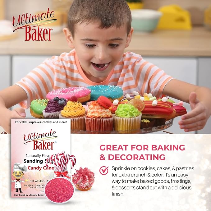 Ultimate Baker Flavored Sanding Sugar (1x4oz) - Burst of Flavor & Color for Cakes, Cookies & More, All-Natural, Perfect for Baking & Decorating or as a Flavored Coffee Sugar (Candy Cane)