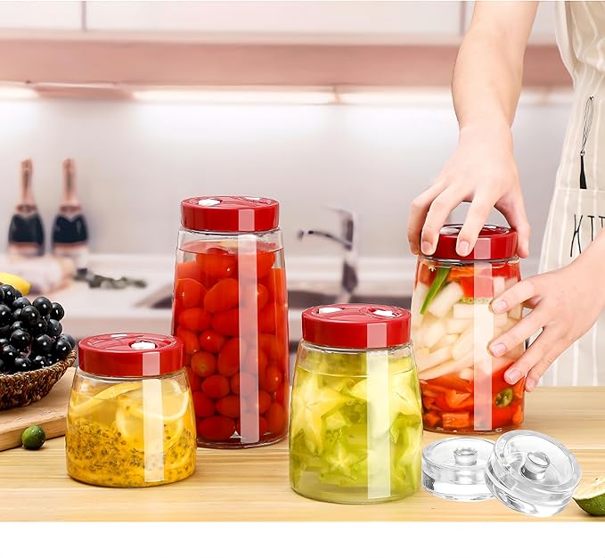 2.2 Liter Fermentation Jar, Fermenting Kit with Venting Valve Airlock and Fermenting Weight, Pickle Jar, Wide Mouth Glass Jar for Pickles, Kimchi, Sauerkraut, Mead, Kombucha, Sourdough