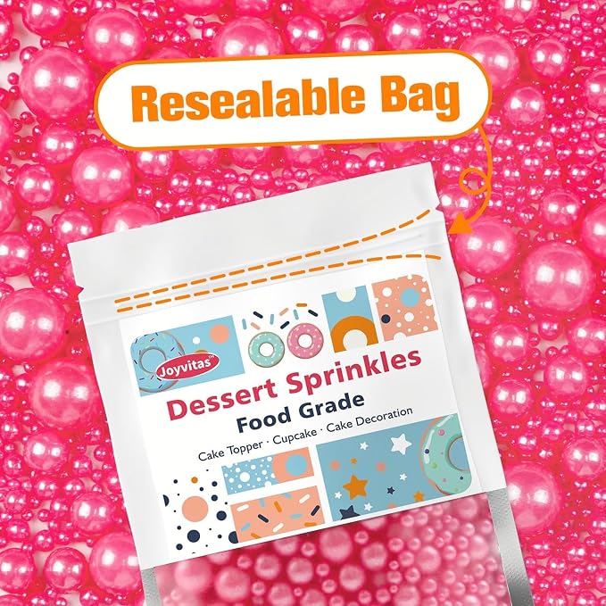 Deep Pink Pearl Sprinkles for Cake Decorating, 150g/5.29oz Mix Size, Edible Candy Sugar Pearls, Pearl Cake Decorations, Donuts&Cupcakes Topper, Wedding Party Birthday Supplies, Food Grade