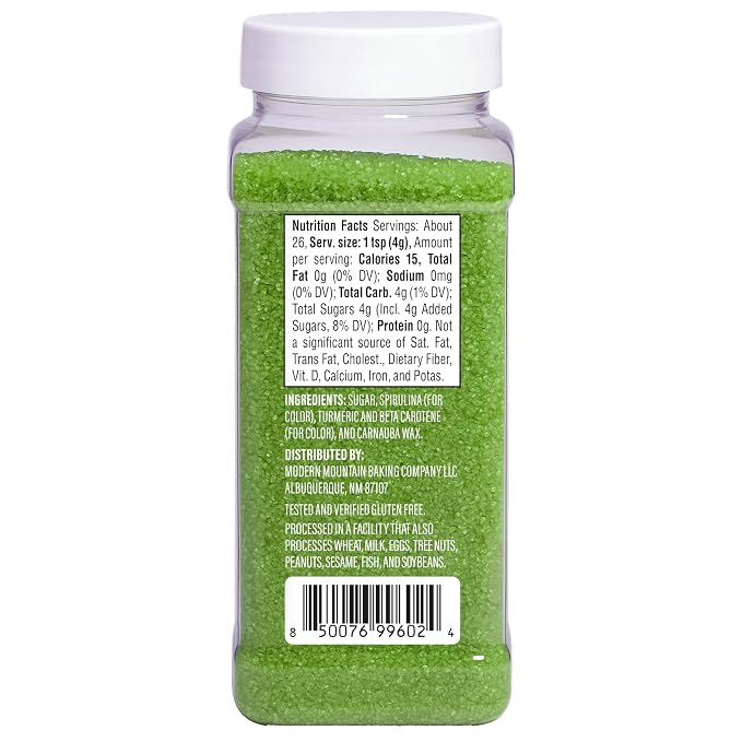 Green Sanding Sugar (3.7oz) Naturally Colored with Plants, No Artificial Dyes, Dye Free Christmas Sprinkles, Green Sugar Sprinkles, Perfect for Christmas Cookies, Non-GMO Sourced, Verified Gluten Free
