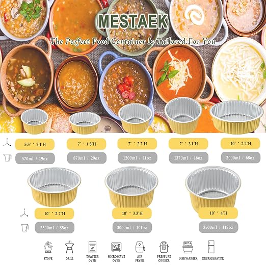 29oz Round Aluminum Foil Containers with Lids, 5 Pack | 7 Inch Round, Heavy Duty Foil, Ideal for Food Storage, Meal Prep and Soup
