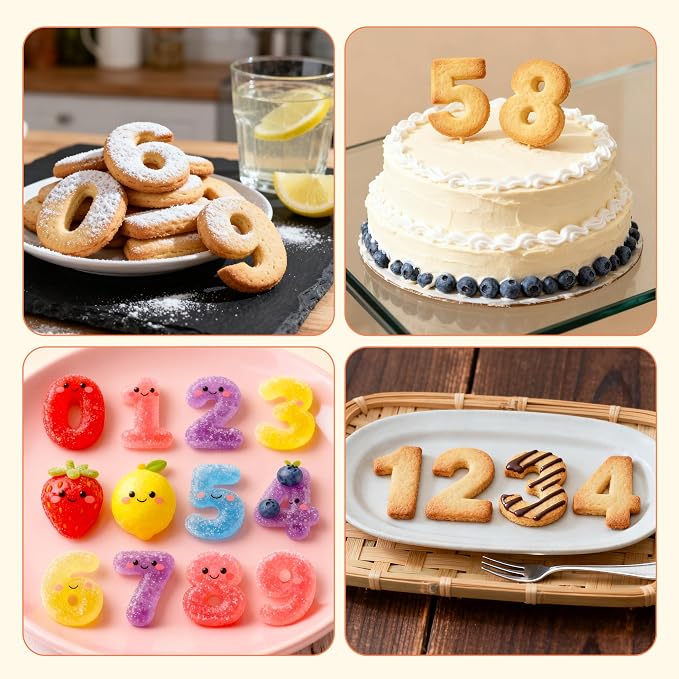 Number Cookie Cutter Set - 10Pcs Mini Cookie Cutters Variety Pack with Dough Scraper, Stainless Steel Numbers 0-1-2-3-4-5-6-7-8-9 Cookie Mold for Biscuits, Fondant