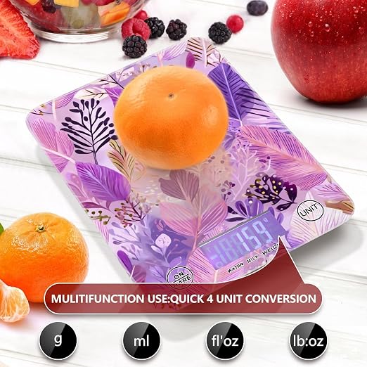 Food Scale Kitchen Scale for Baking Cooking Digital Food Weighing Measuring Scale Small Waterproof Electric Food Scale Boho Pink Leaf