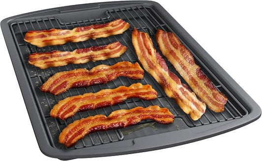 Cookie Sheet with Wire Rack Set, 2-Piece Nonstick Gray Carbon Steel Pan & Cooling Rack, Space-Saving Stackable Set, PFOA, PFOS, PTFE Free, Oven Safe Up to 450°F, 17.4" Pan & 14.7" Rack