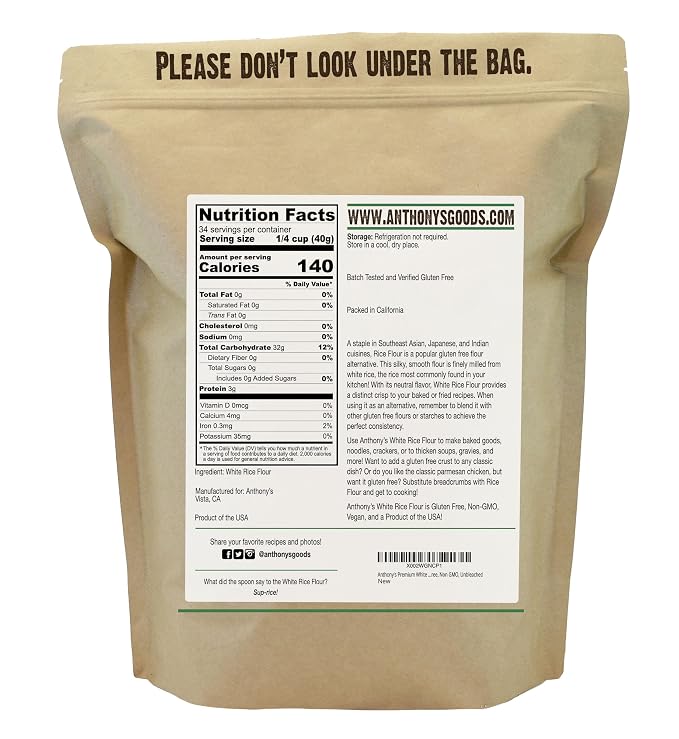 Anthony's Premium White Rice Flour, 3 lb, Gluten Free, Non GMO (Pack of 2)