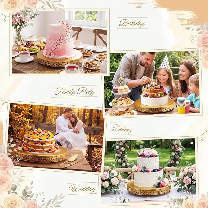 Wenqik 20 Inch Gold Cake Stand Set Metal Round Cupcake Dessert Stand with Cake Cutting, Flower Spatula Wedding Cupcake Pastry Display Candy Holder Display for Wedding Party Birthday Baby Shower