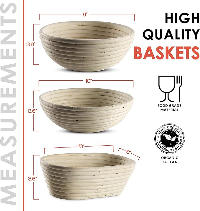 Bread Banneton Proofing Basket [Set of 2] Oval 10x6 Inch Sourdough Rising Baskets with Liner