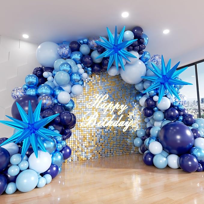 Blue Balloon Arch Kit, 152Pcs Chrome Macaron Navy Blue Balloons and Stars Balloon Garland kit, Different Size Balloons Kit for Men Birthday Graduation Baby Shower Anniversary Party Decorations