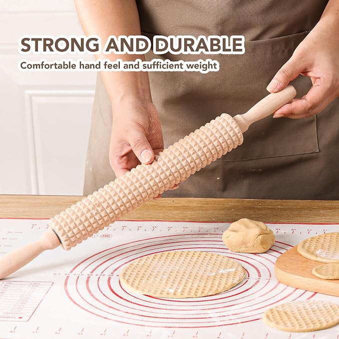 Deep Notched Rolling Pin Wooden Crispbread knobbly fluted rolling pin for Home Professional Use Wood Swedish Thin Bread Grooved Rolling Pin Prepare Delicious Soft Flatbreads and Crackers