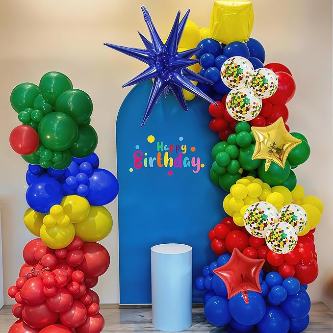 Red Yellow Green Blue Balloon Arch Kit 123Pcs Rainbow Balloons Garland with Star Foil Balloon Cartoon Colorful Birthday Party Balloons for Boys Men Game Baby Shower Carnival Circus School Decorations