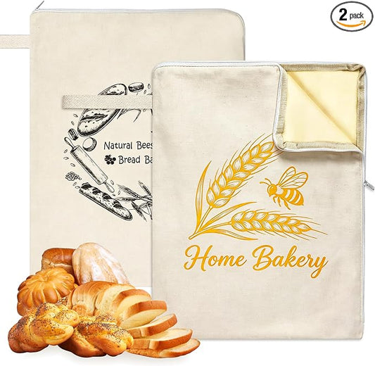 2PCS Reusable Beeswax Bread Bag for Homemade Bread, Sourdough Bread Bag, Extra Large Cotton Bread Storage Bag, Eco Friendly Reusable Bread Bags for Artisan Loaf, Bagels & Bakery Storage