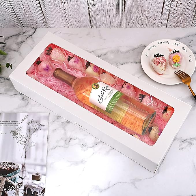 RIFMEAE 20-Pack 16" x 6.5" x 2.5" Cookie Boxes with Window, White Bakery Boxes, Strawberry boxes, Long Treat Boxes for Strawberries and Pastries