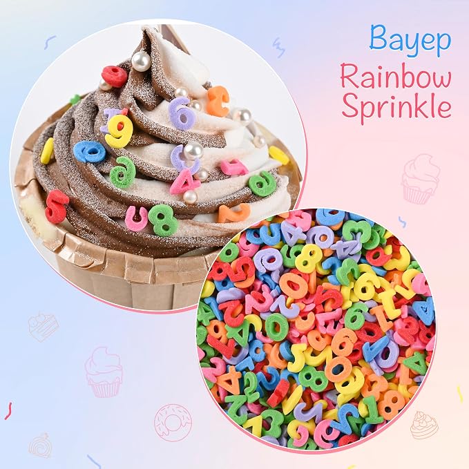 Bayep Rainbow Sprinkles for Cake Decorating Numbers Bulk Sprinkles for Ice Cream, Cookies, Baking, Cupcake Topper Colorful Sprinkles Perfect for Birthday Party Christmas Holiday Supplies 3.52 Ounce