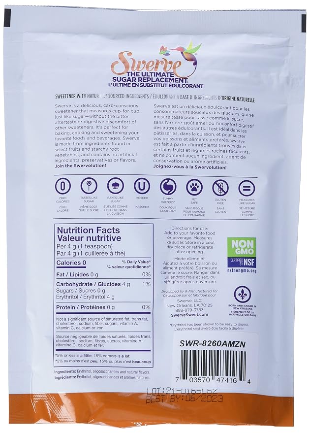 Swerve Ultimate Sugar Replacement Sweetener, Granular Sugar Substitute, Zero Calorie, Keto Friendly, Zero-Sugar, Non-Glycemic, Gluten Free, 12 ounces (Pack of 2)