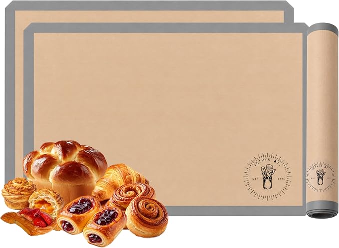 Silicone Baking Mats, Full size, Baking Sheet Liners, Pack of 2, Oven Safe, 16 x 24 inch (40x60 cm), Non-Stick, Silicone Baking Sheet Liner, Perfect For Baking Macarons Cookies And Cakes