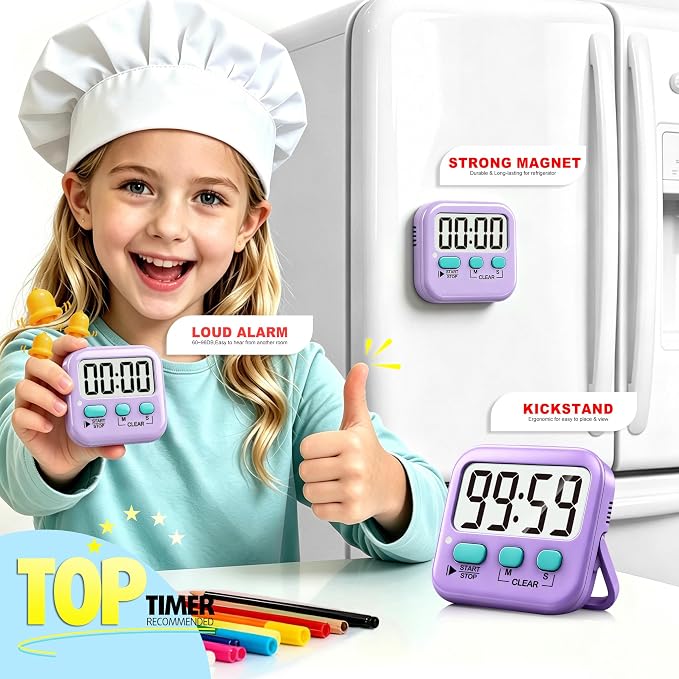 Antonki 2 Pack Digital Timer for Kids, Magnetic Countdown Kitchen Timers for Cooking, Egg, Classroom, Teacher, Exercise, Study, Oven - Battery Included