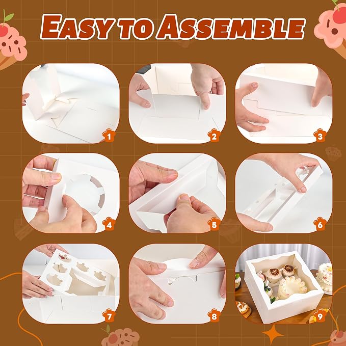 NPLUX 8 Packs 1+5 Bento Cake and Cupcake Box Bento Box with Clear Window Fit 5 Cupcakes and 1 Mini Cake for Packaging Gift Baked Goods