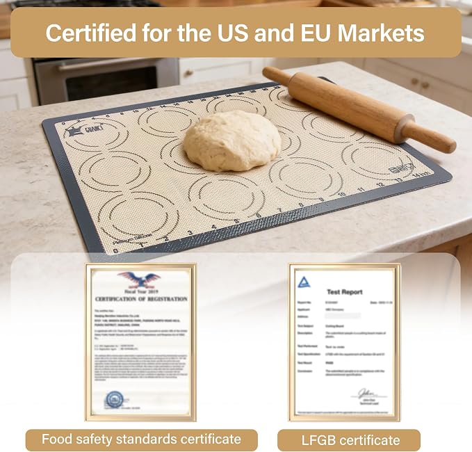 GUANCI 2 Pack Silicone Baking Mats, 11.6" x 16.5" Each, 0.7mm Thick, Food Grade Non-Stick Reusable Baking Mats & Baking Sheet Liners for Cookies, Macarons, Bread, Pizza & Pastry