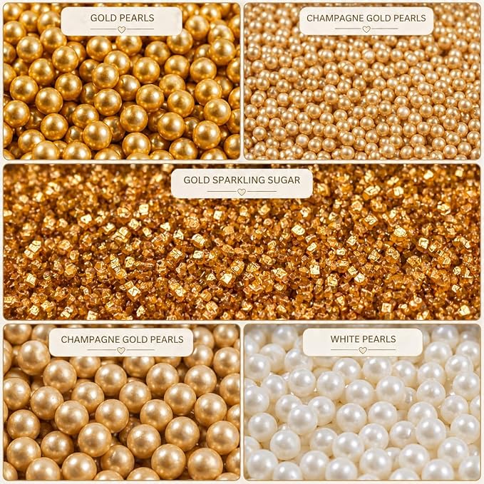 Confect Pearl Sprinkles | Christmas | Golden Sunshine Disco Ball Mashup Mix Champagne Gold Dragees Golden Sparkling Sugar - Vegan, Gluten-Free, Nut-Free, Soy-Free, Dairy-Free, Palm Oil-Free, No Artificial Dyes - 5 Oz
