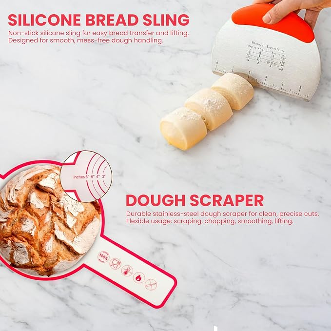 Complete Sourdough Starter Kit, Round Bread Proofing Basket Set, Premium Sourdough Bread Baking Supplies with 9 Inch Natural Rattan Banneton Basket, Liner & Bread Lame
