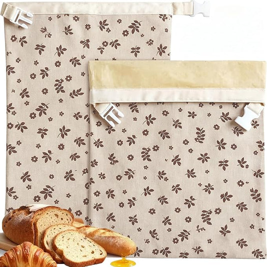 2 Pack Beeswax Bread Bags for Sourdough,Reusable Cotton Beeswax Bag for Homemade Bread,Freezer-Friendly & Freshness Preservation Storage to Keep Fresh