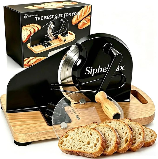 Manual Adjustable Sourdough Bread Slicer for Homemade Bread | Homemade bread and sourdough rounds, hand crank control, wall-mount storage, 0-0.8 in slices, no assembly, 420U6 blade