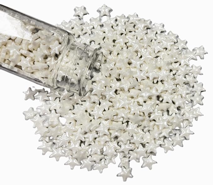 Sentovac White Stars Sprinkles for Cake Decorating, Round Sprinkle for Cupcakes, Ice Cream, Donut, Cookies, Chocolate 3.53OZ