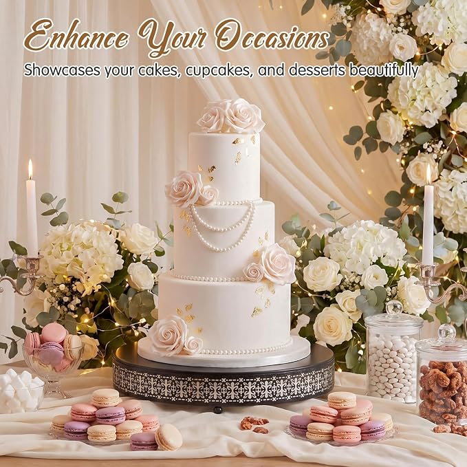 Wenqik Cake Stand 20 Inch Round Metal Cupcake Dessert Wedding Cake Stand Cookies Display Holder Fruit Serving Tray for Table Wedding Birthday Anniversary Party, Black