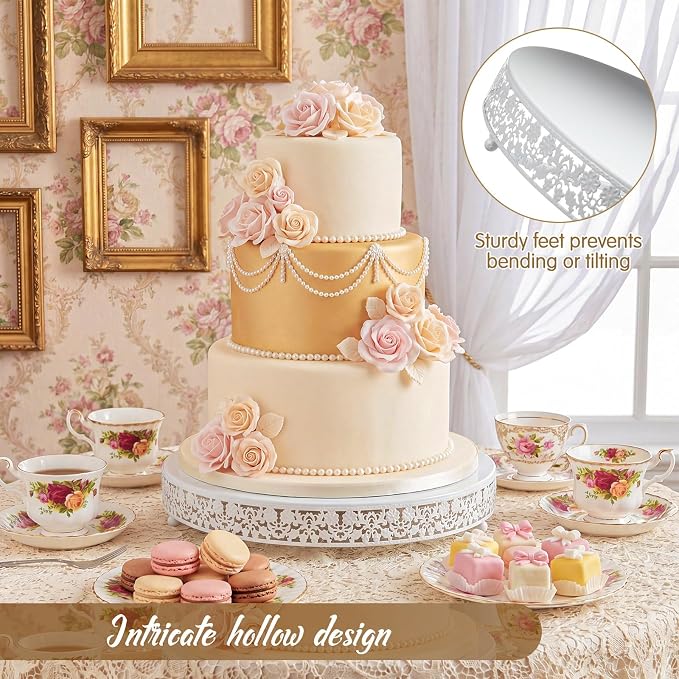 Wenqik 20 Inch White Cake Stand Set Metal Round Cupcake Dessert Stand with Cake Cutting, Flower Spatula Wedding Cupcake Pastry Display Candy Holder Display for Wedding Party Birthday Baby Shower