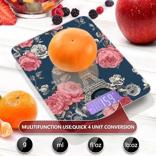 Food Scale Kitchen Scale for Baking Cooking Digital Food Weighing Measuring Scale Small Waterproof Electric Food Scale Blue French Eiffel Tower and Roses