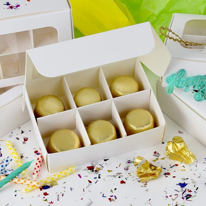 Treat Boxes - 20 ct 5 x 3.5 x 1.57 in Bakery Boxes with Windows and Dividers for Candy, Cookies, Cupcakes, or Bakery Desserts - Chocolate, Treats, and Baked Goods Packaging for Gifting
