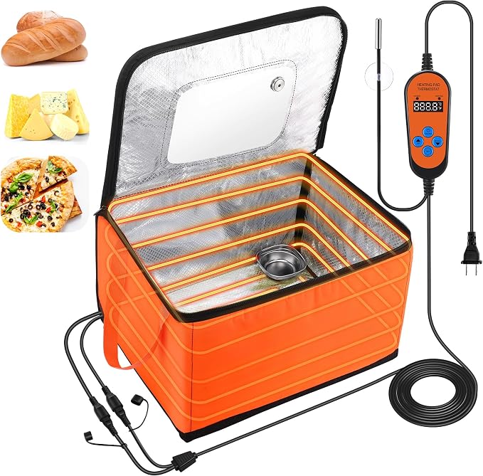 Proofing Box with Heater, Bread Proofing Box with 41℉-122℉ Temperature and Timer Controller, Collapsible Zippered Temperature Proofer for Bread, Pizza and Yoghurt Making