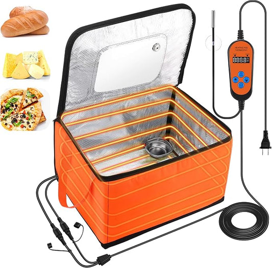 Proofing Box with Heater, Bread Proofing Box with 41℉-122℉ Temperature and Timer Controller, Collapsible Zippered Temperature Proofer for Bread, Pizza and Yoghurt Making