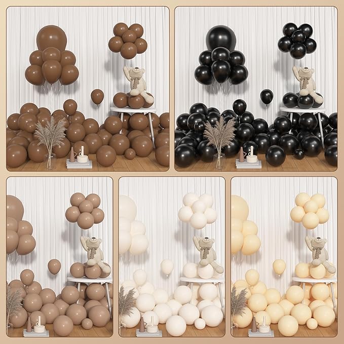 Amandir 153pcs Black Brown Balloon Garland Arch Kit, Different Sizes 18 12 10 5 inch Nude Sand White Latex Metallic Confetti Balloons for Western Country First Rodeo Farm Birthday Party Decorations