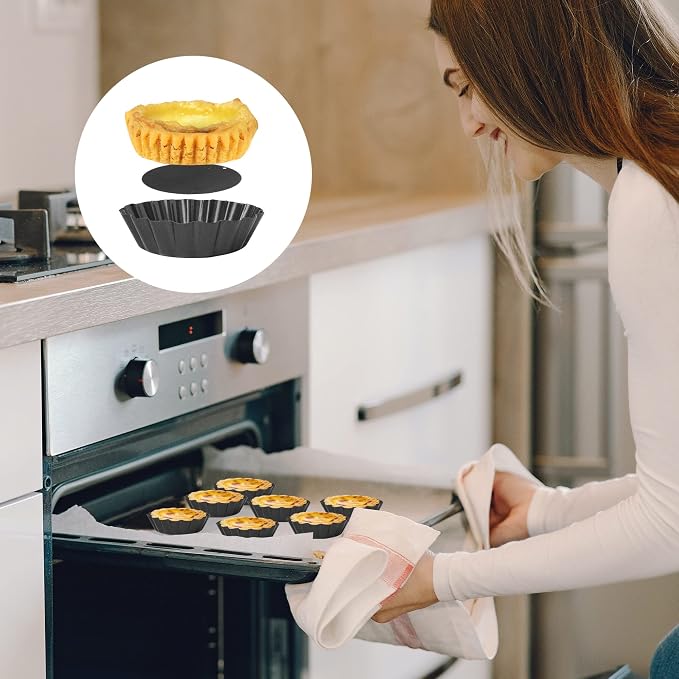 16 Pcs 4 Inch Tart Pans with Removable Bottom, Nonstick Mini Quiche Pan Fluted Sided, Round Tart Pans Carbon Steel for Baking, Fruit Tart, Pies (Dark Gray)