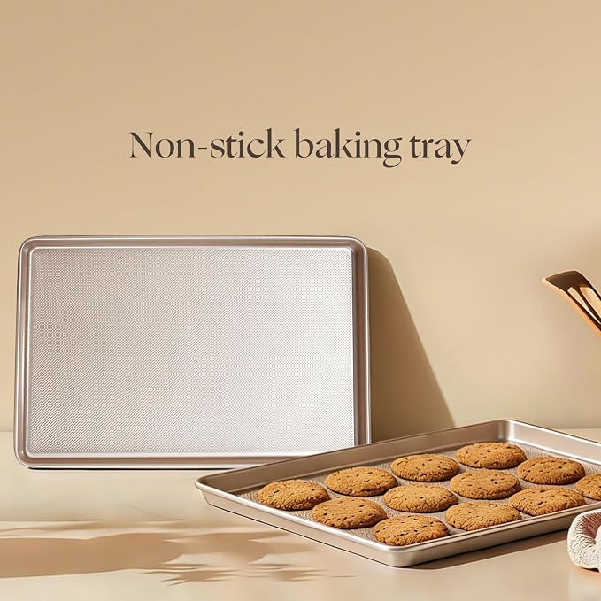 2-Pack Carbon Steel Baking Sheet Pans - 17.5x11.8x1 Inch Nonstick Cookie Sheets, Heavy-Duty Oven Safe Trays for Baking Cookies, Roasting & Sheet Pan Dinners (Gold)