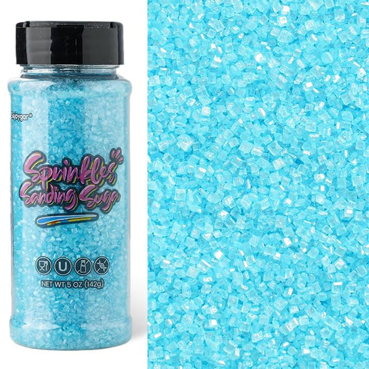 Sujoygar Light Blue Sanding Sugar Sprinkles, 5oz Edible Blue Sugar Crystals for Cocktails, Cake Sprinkles for Chocolate Ice Cream Toppings Cupcake Decoration Wedding Party Cookies Baking Dessert Food Supplies