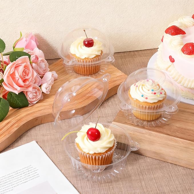 200 Pack Individual Cupcake Holders Plastic Cupcake Containers Clear Disposable Cake Carriers Single Muffin Containers with Dome Lids for Dessert Cheesecake Pastries