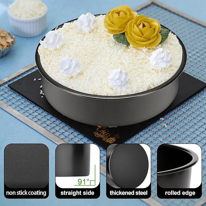 10 Inch Cake Pan Set of 2, Nonstick Round Cake Pans with 60PCS Pre-cut Parchment Paper for Christmas Birthday Thanksgiving, Circle Cake Pan for Baking Layer Cakes Deep-Dish Pizza Pie, Dishwasher Safe