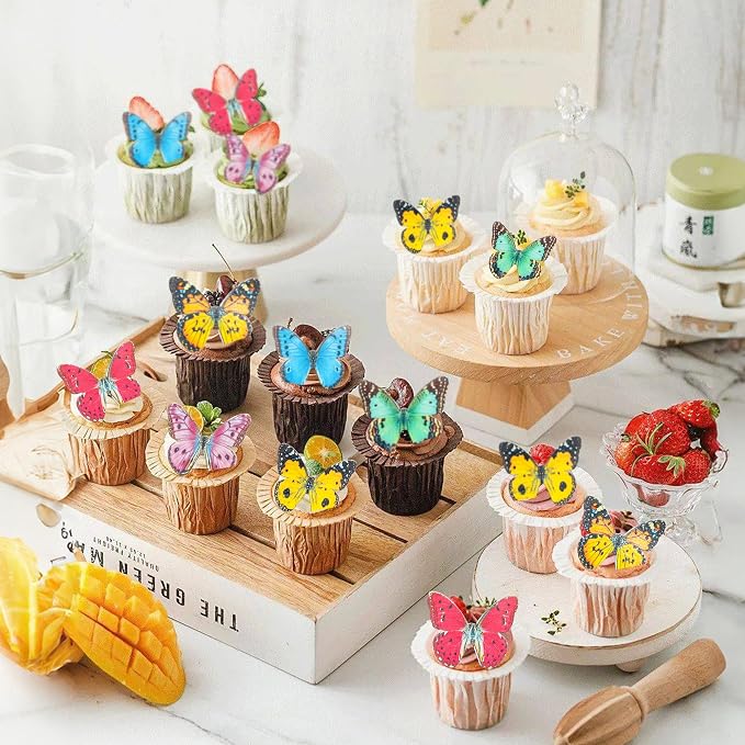 Gyufise 48Pcs Multicolor Butterfly Cake Decorations: Edible Wafer Paper Butterflies, Cupcake Toppers, Party Decorations, Birthday, Gender Reveal, Baby Shower, Wedding Anniversary, Kids Birthday
